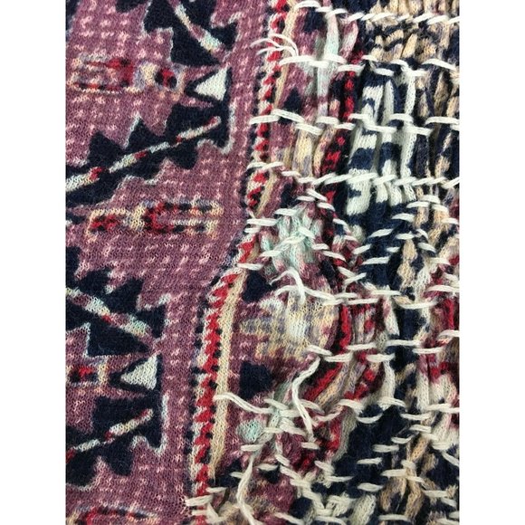 Lucky Brand Boho Print Blouse Blue Maroon Womens Sz S - Picture 11 of 12